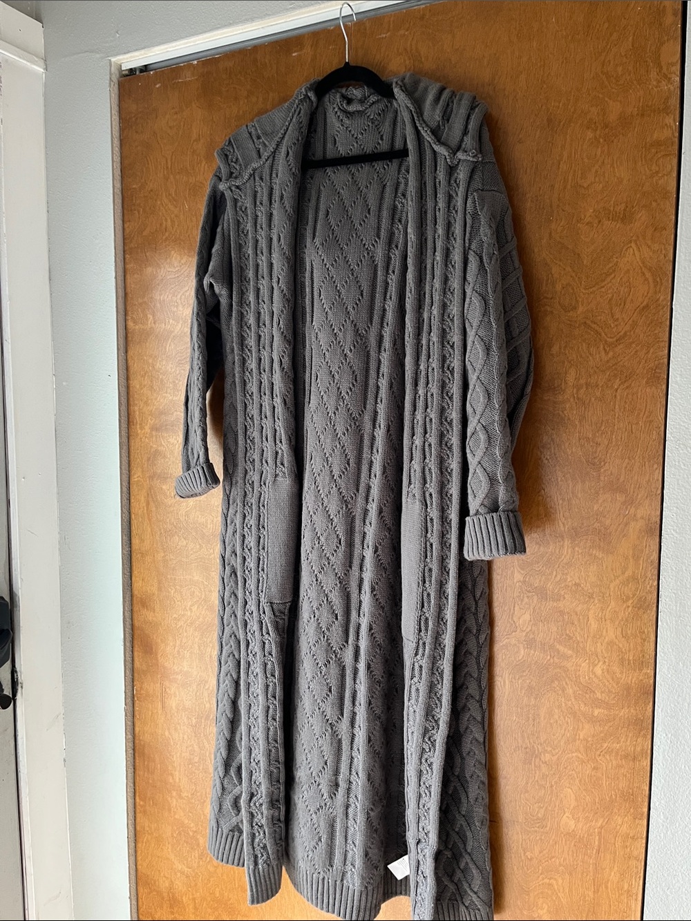 Long knit sweater jacket with hood